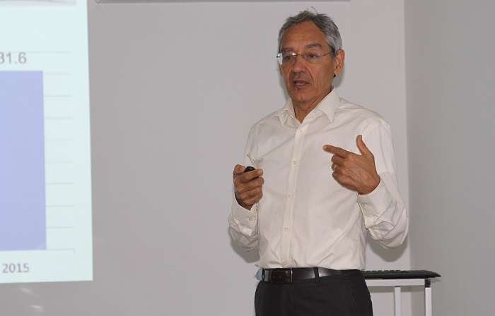 O agr&ocirc;nomo italiano Marcello Broggio, oficial da FAO Brasil, durante a apresenta&ccedil;&atilde;o do semin&aacute;rio sobre agricultura org&acirc;nica. Foto: Paula Rodrigues