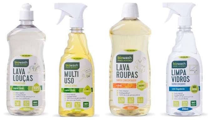 Novas embalagens dos produtos da linha BioWash. Imagem: Divulgação